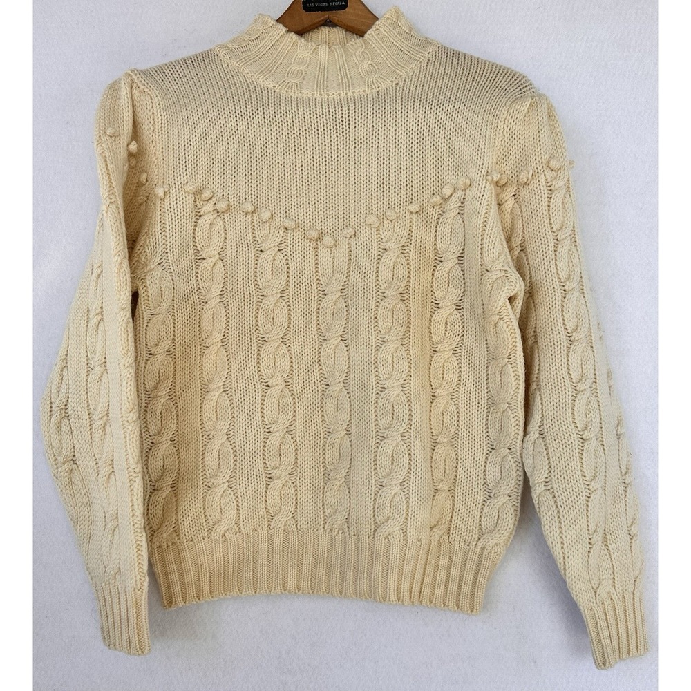 VTG SKYR Wool Sweater Cream Cottagecore Dots Puff Sleeves Women’s Medium